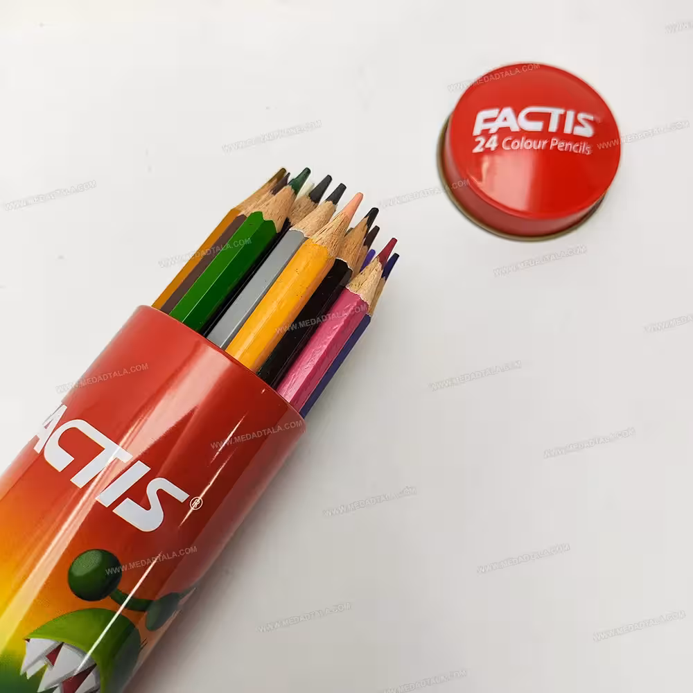 مداد رنگی 24 رنگ جعبه لوله ای فلزی FACTIS