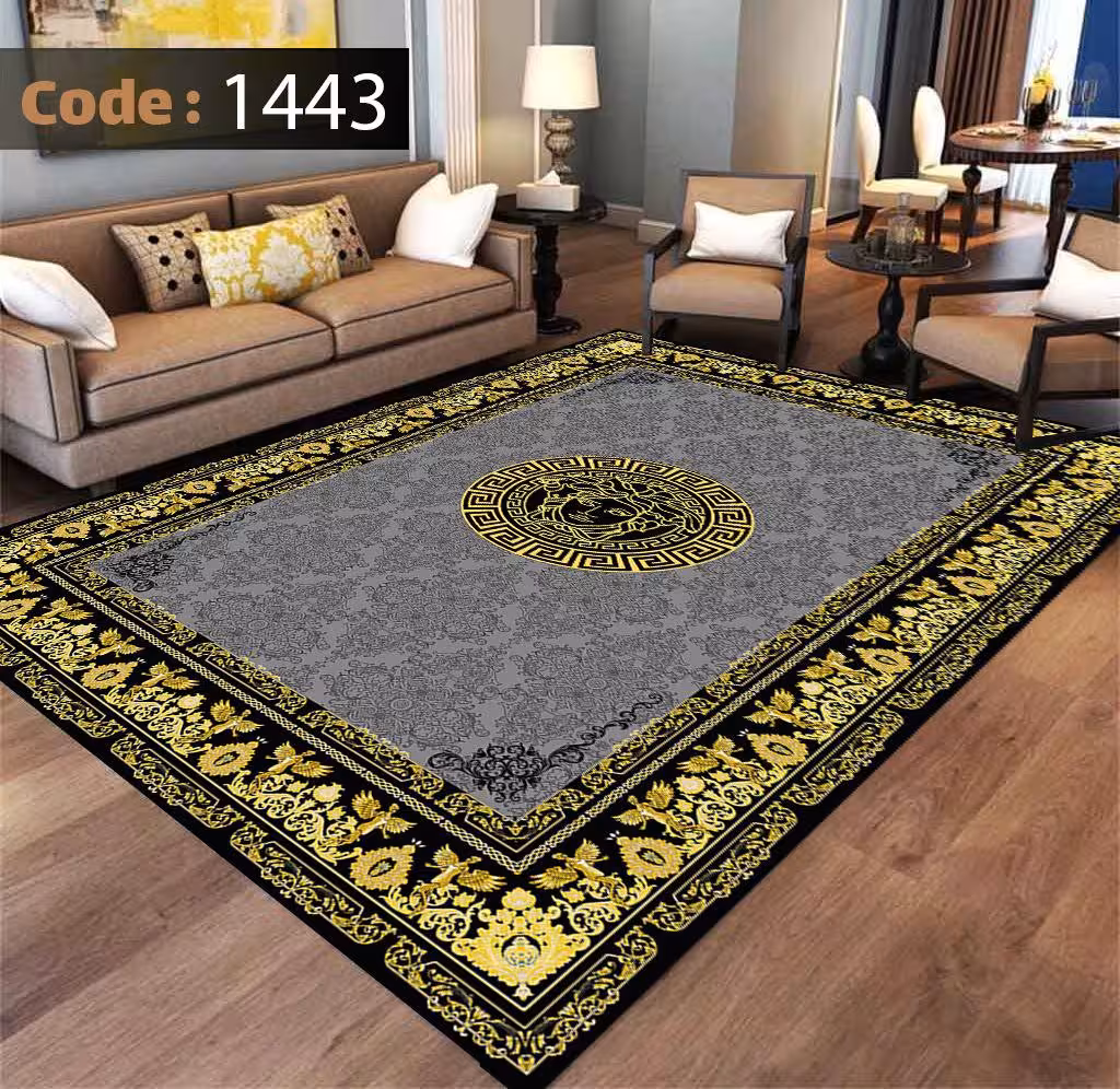 کاورفرش روفرشی دورکشدار گوشه لیفه ای طوسی کرم کد 1443