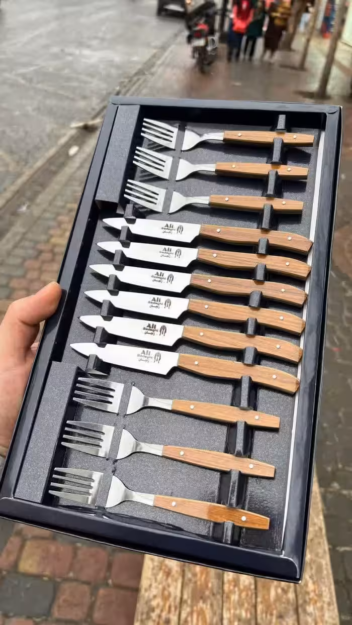 سرویس 12 پارچه کارد و چنگال میوه خوری برند علی صادقی | رنگ قهوه ای