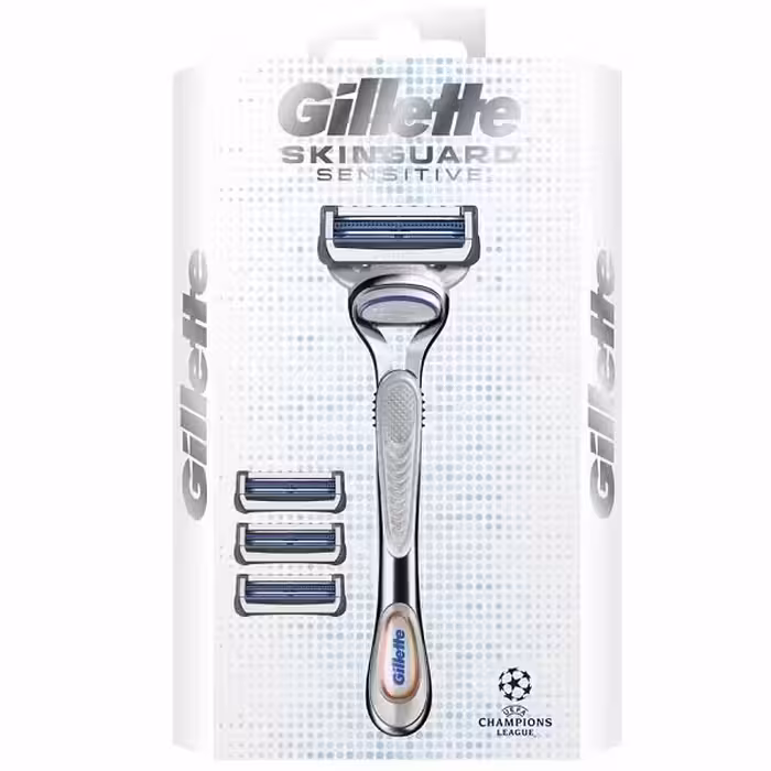 تیغ اصلاح مردانه ژیلت مدل Skinguard Sensitive اصل انگلیس | مناسب پوست حساس یک دسته   3 سری ژیلت