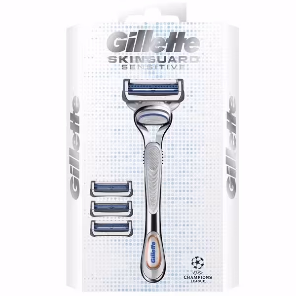 تیغ اصلاح مردانه ژیلت مدل Skinguard Sensitive اصل انگلیس | مناسب پوست حساس یک دسته   3 سری ژیلت