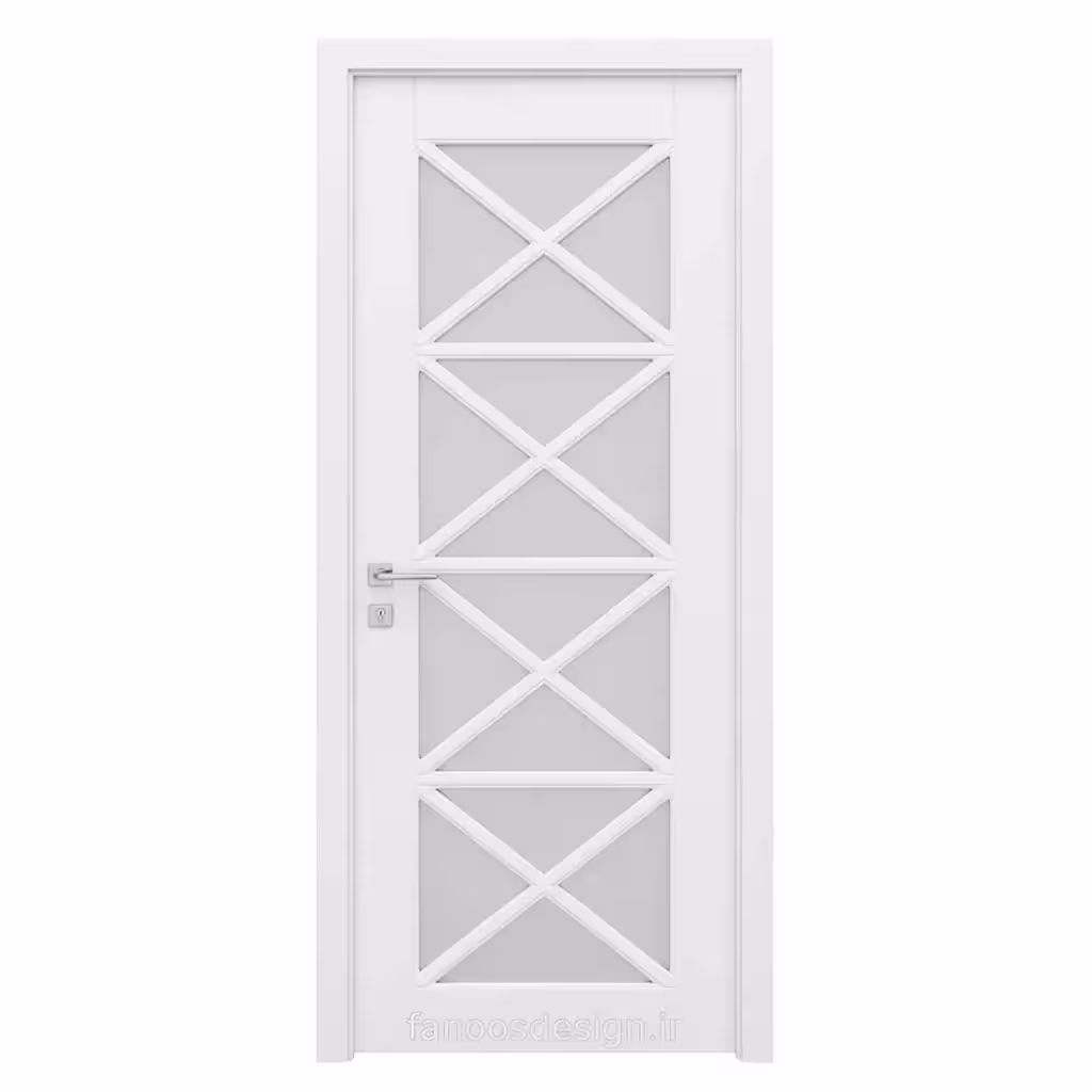 درب اتاق شیشه‌خور کلاسیک سفید طرح X (MDF رنگ پلی‌یورتان)کد 30606