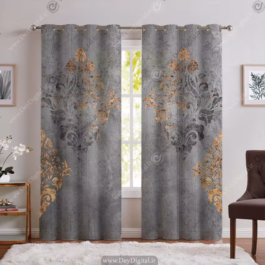 پرده جدید مدل کلاسیک پتینه با طرح گل داماسک PK-6029