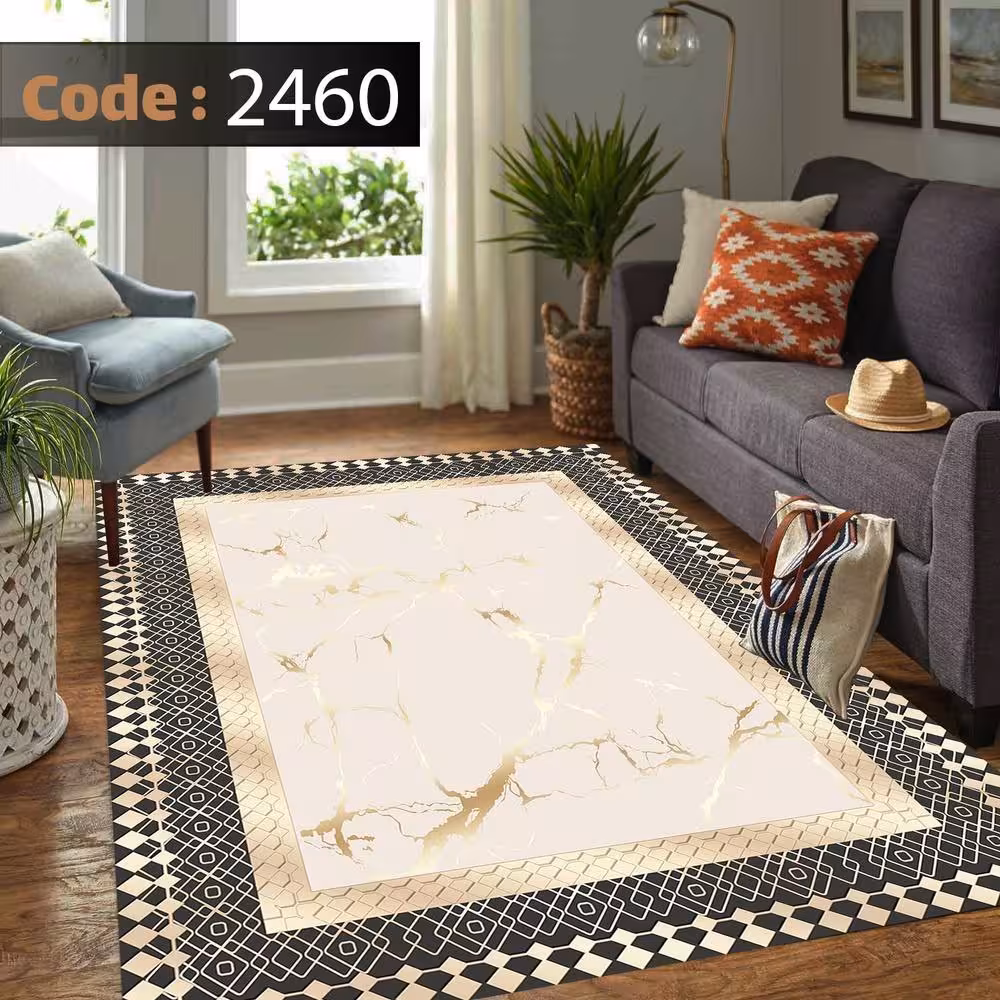 کاورفرش روفرشی دورکشدار گوشه لیفه ای کرم  قهوه ای کد 2460