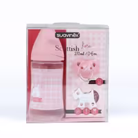 ست لوکس شیشه شیر و پستانک ظرفیت  270میلی لیتر سواونیکس رنگ صورتی طرح دار suavinex