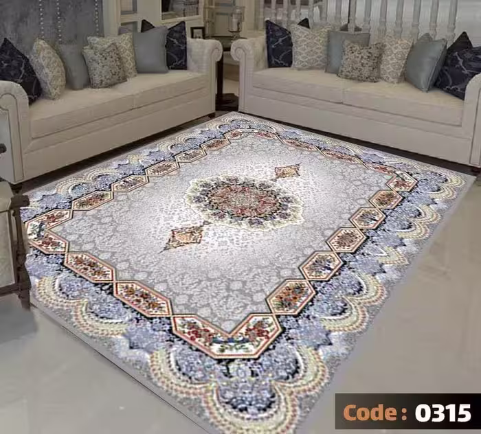 کاورفرش روفرشی دورکشدار گوشه لیفه ای طوسی کرم کد 0315