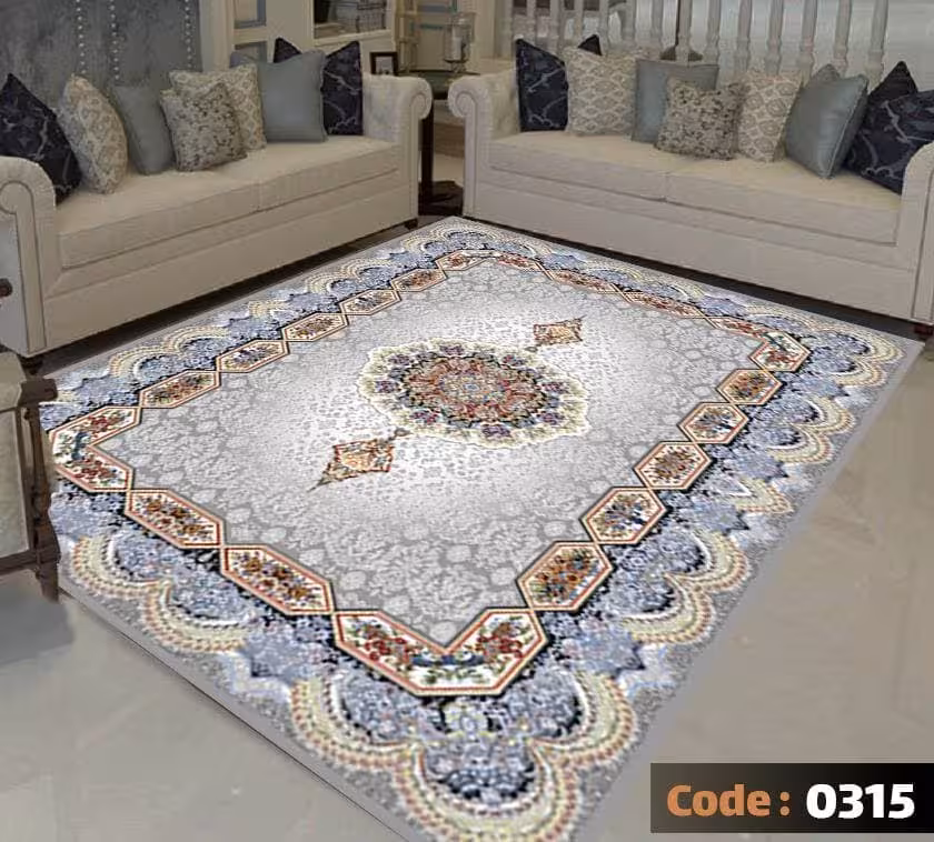 کاورفرش روفرشی دورکشدار گوشه لیفه ای طوسی کرم کد 0315