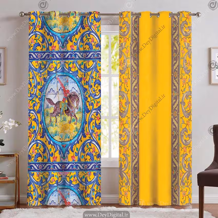 پرده پانچی سنتی طرح کاشیکاری و نقاشی روی کاشی PK-5112