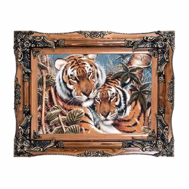 تابلو فرش ماشینی دنیای فرش طرح دو ببر کد 126