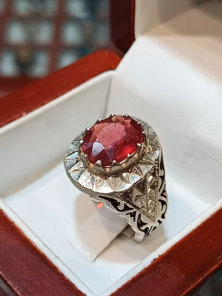 انگشتر نقره مردانه دستساز نگین گارنت – کدSr753