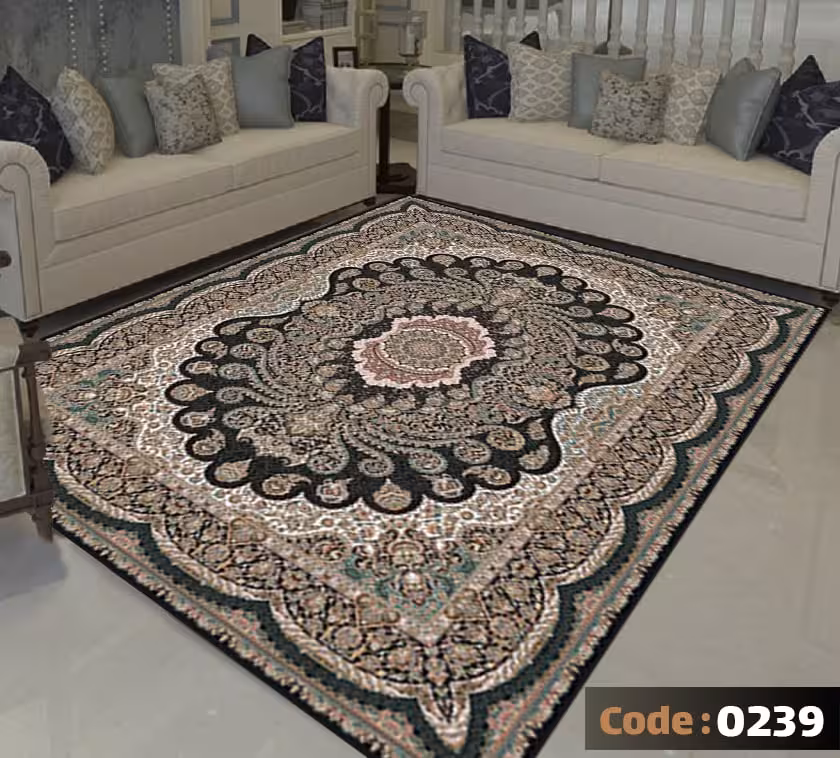 کاورفرش روفرشی دورکشدار گوشه لیفه ای لاکی ، آبی و متنوع کد 0239