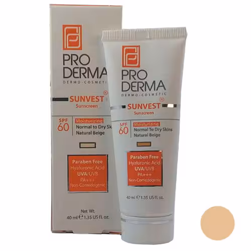 کرم ضد آفتاب و مرطوب کننده پرودرما مدل SPF60 حجم 40 میلی لیتر (بژ طبیعی)