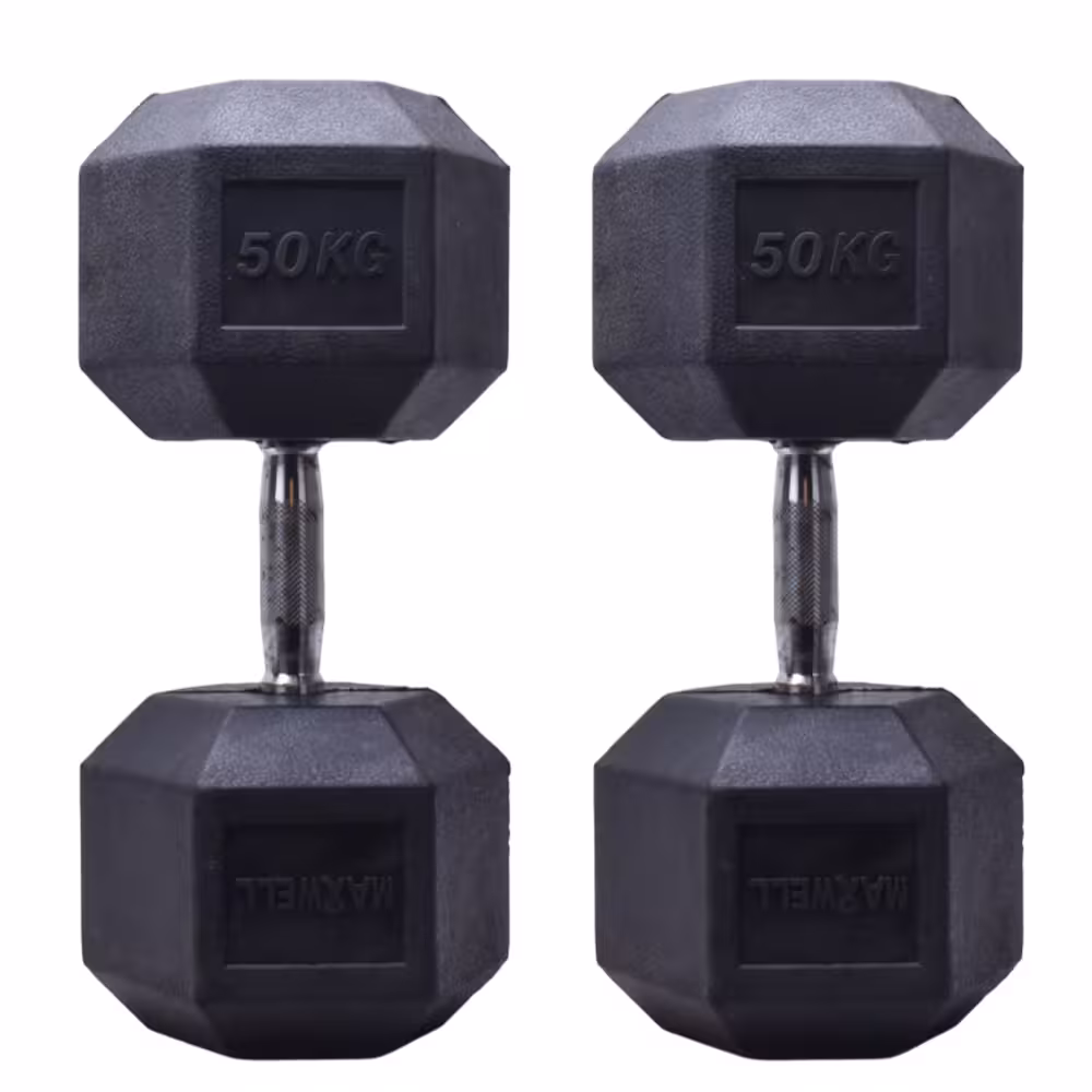 دمبل 6 ضلعی طرح چرم 50 کیلویی MAXWELL (بسته 2 عددی)