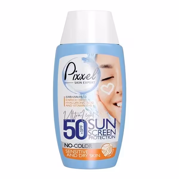 ضد آفتاب پیکسل  SPF50 بدون رنگ مناسب پوست خشک و نرمال و حساس 50 میل