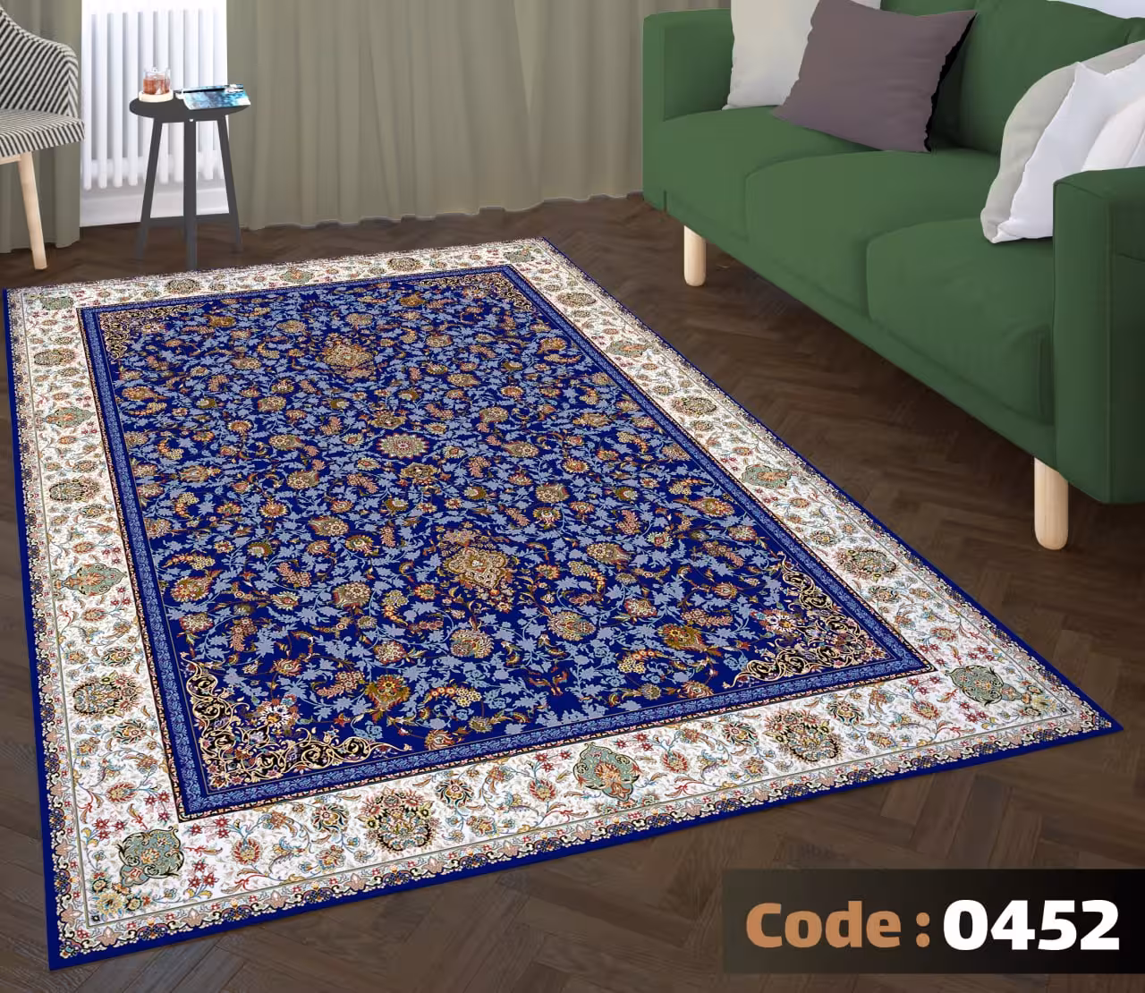 کاورفرش روفرشی دورکشدار گوشه لیفه ای لاکی ، آبی و متنوع کد 0452