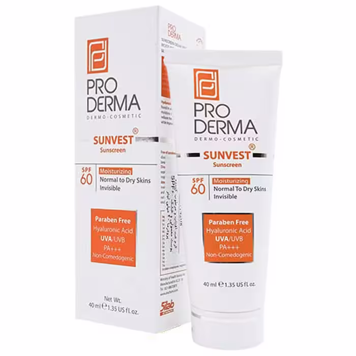 کرم ضد آفتاب و مرطوب کننده پرودرما با SPF 60 بی رنگ حجم 40 میلی لیتر