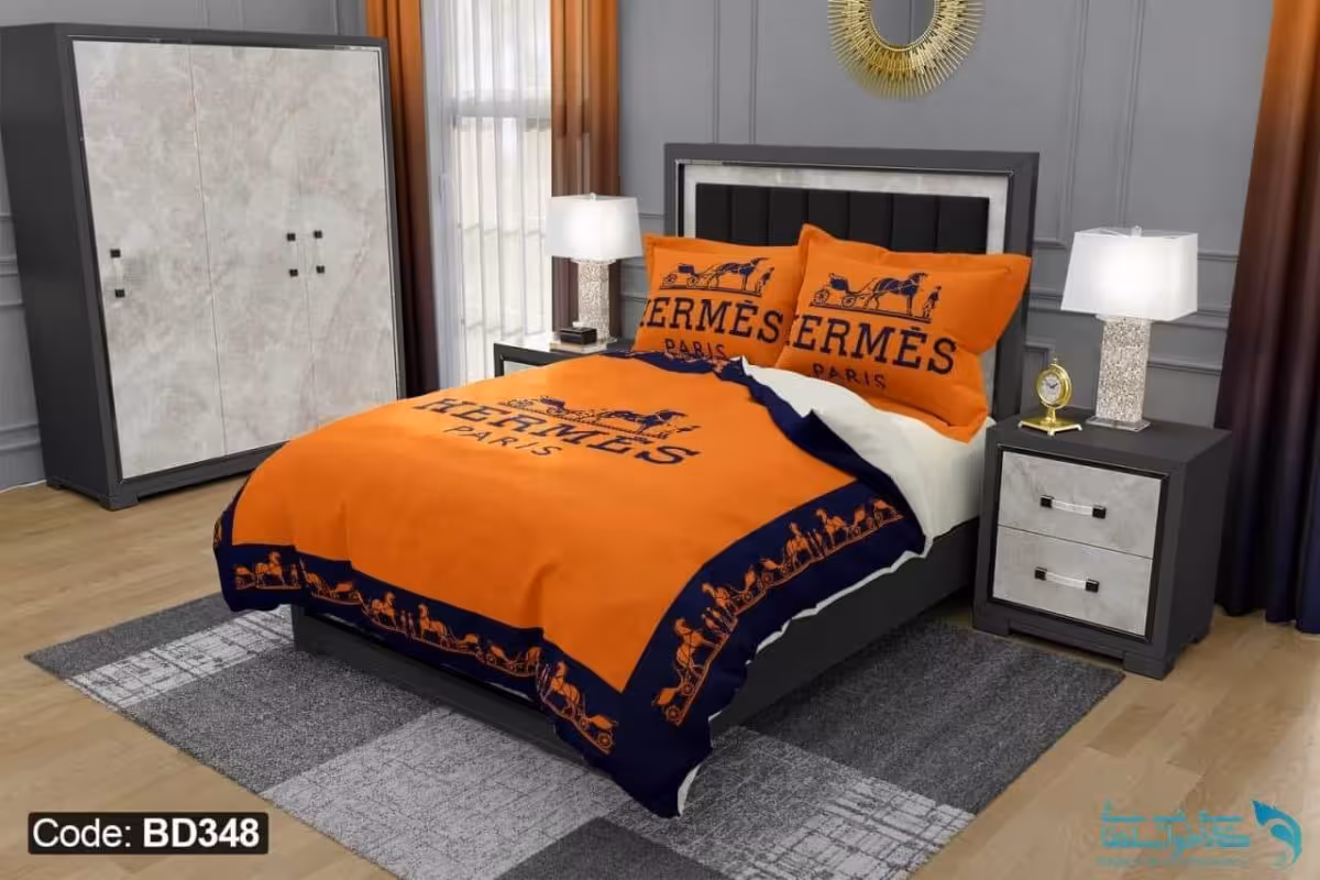 روتختی طرح hermes برند دکو کد BD348 | دارای قابلیت تغییر رنگ پشت لحاف و ملحفه