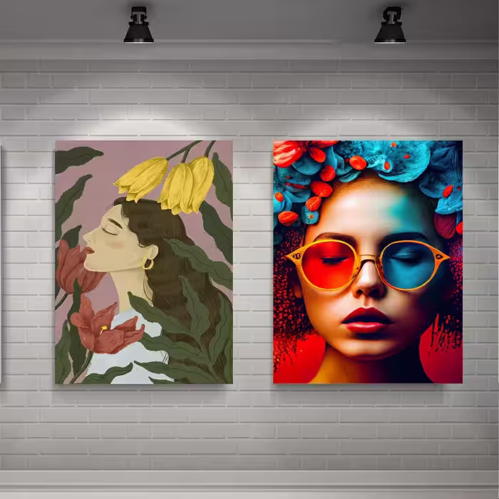 تابلو بوم طرح دختر گل مدل paint مجموعه دو عددی 