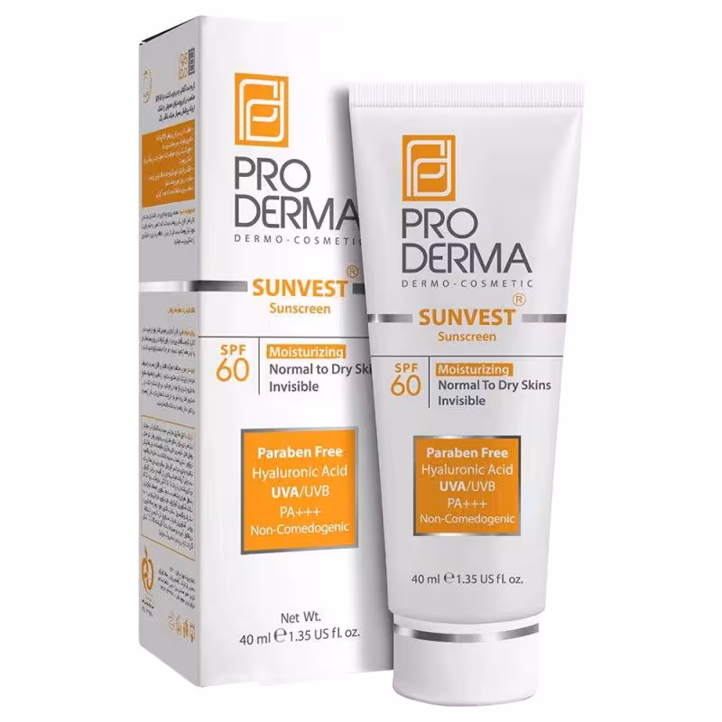 کرم ضد آفتاب و مرطوب کننده پرودرما SPF60 مخصوص پوست معمولی و خشک رنگ بژ طبیعی_ حجم ?? میلی لیتر