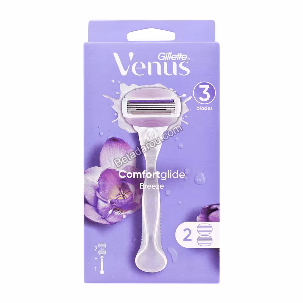 خودتراش ژیلت زنانه ونوس بریز 3 لبه صابون دار – 1 دسته   2 عدد تیغ یدک –  Gillette venus 3 blades