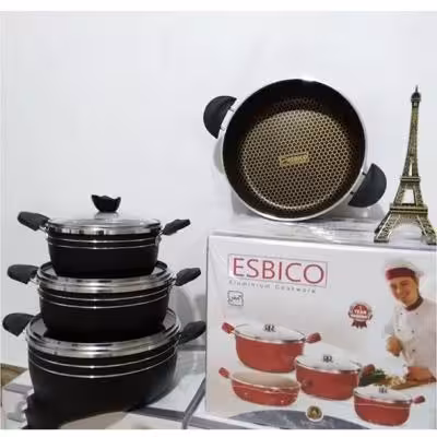 سرویس قابلمه 7 پارچه تفلون اسبیکو زنبوری سایز16-20-24 و تابه 24