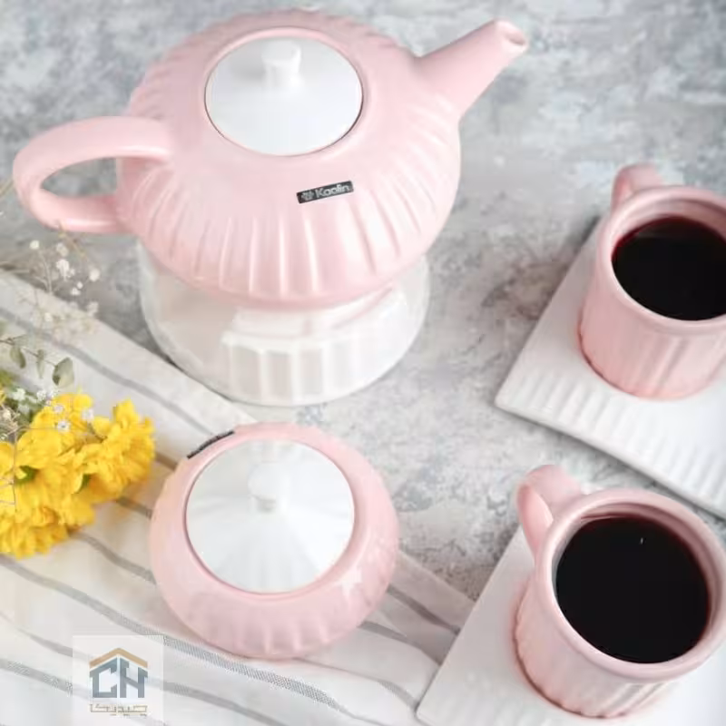 ست چای خوری 2 نفره سفید-صورتی مدل دنیز کد 44101