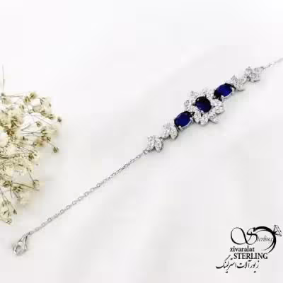 دستبند نقره ایتالیا طرح یاقوت کبود کد 20329