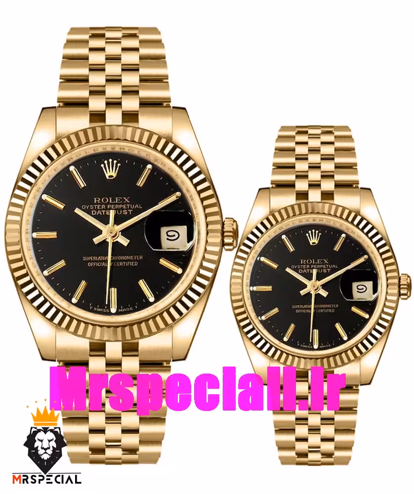 ساعت ست زنانه و مردانه رولکس دیت جاست طلایی صفحه مشکی 01232 ROLEX DATEJUST