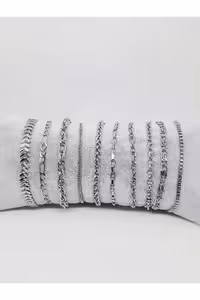 ست دستبند زنجیری نقره‌ای 10 عددی - 4486