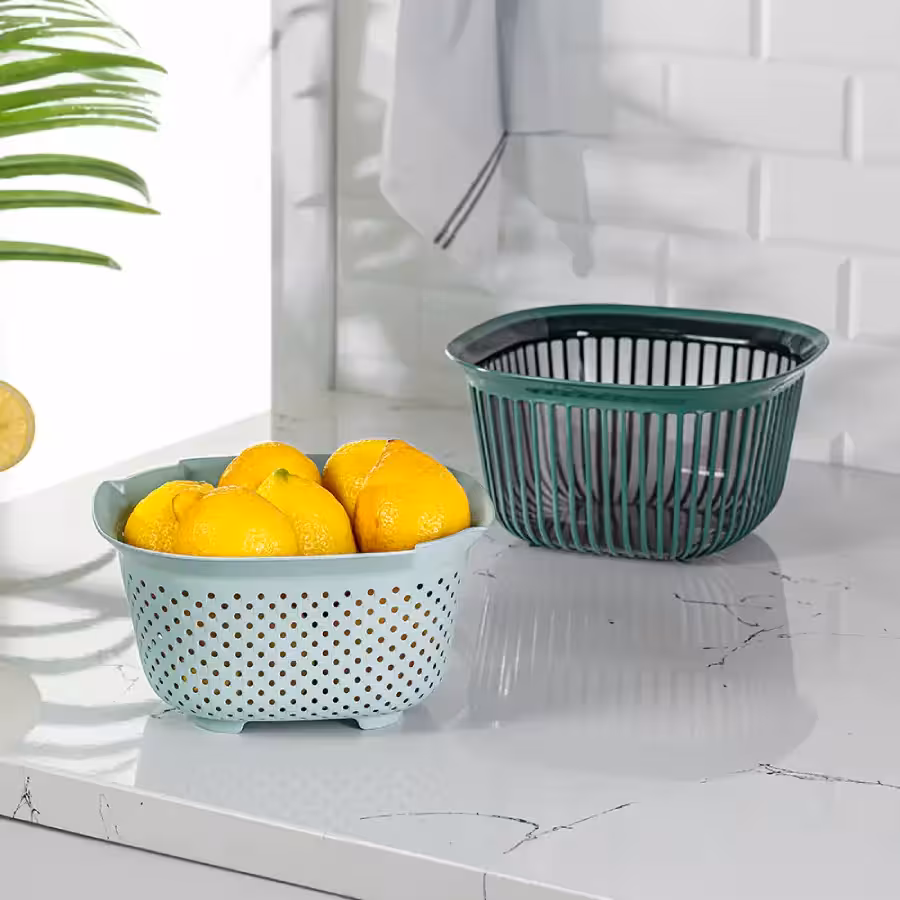 کاسه و آبکش مربع فولی لایف ترکیه چهاررنگ 4 لیتری کد 3699 مدل Linea