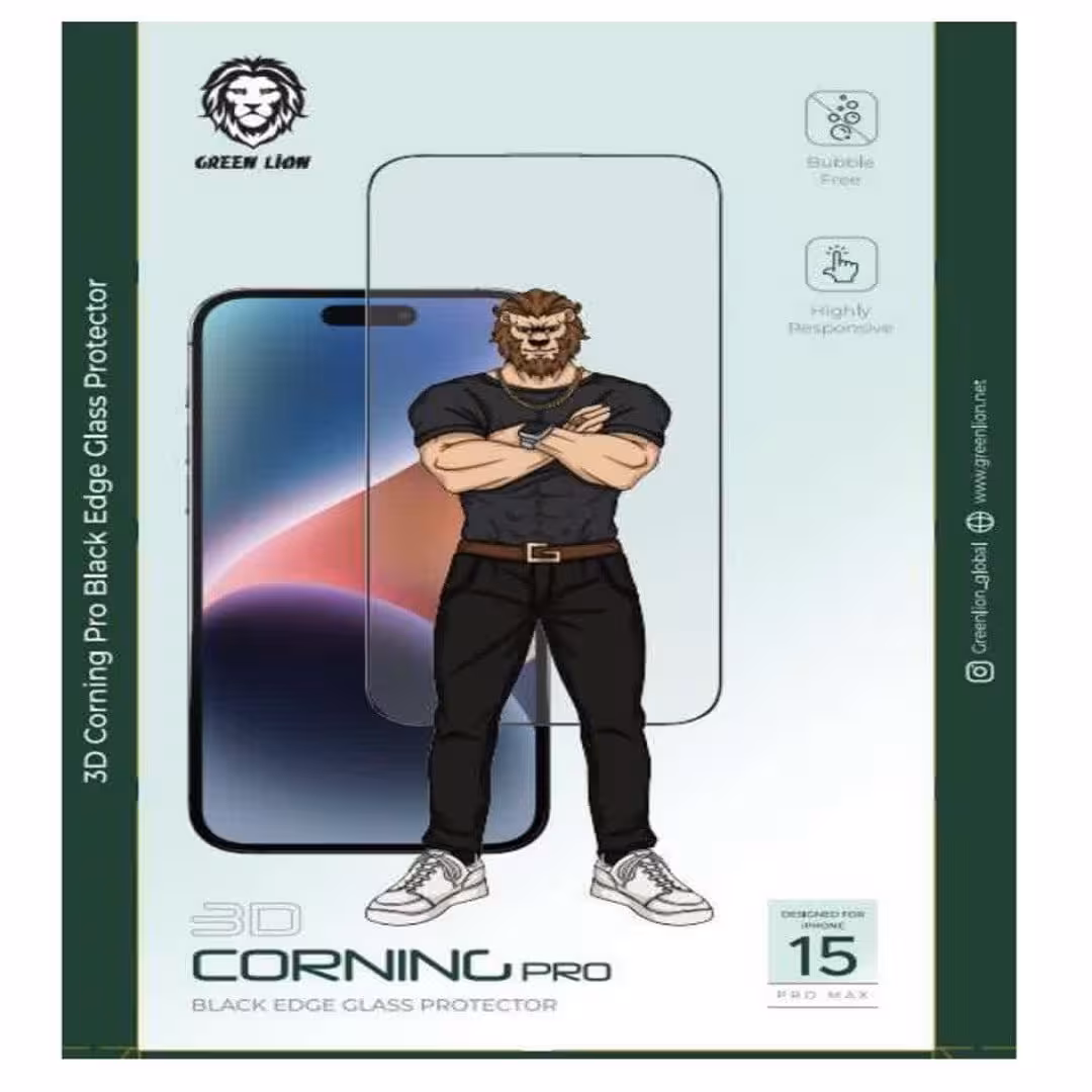 محافظ صفحه نمایش کورنینگ پرو لبه مشکی سری 15 گرین Green 3D Corning Black Edge Glass Protection Pro15pro/15promax