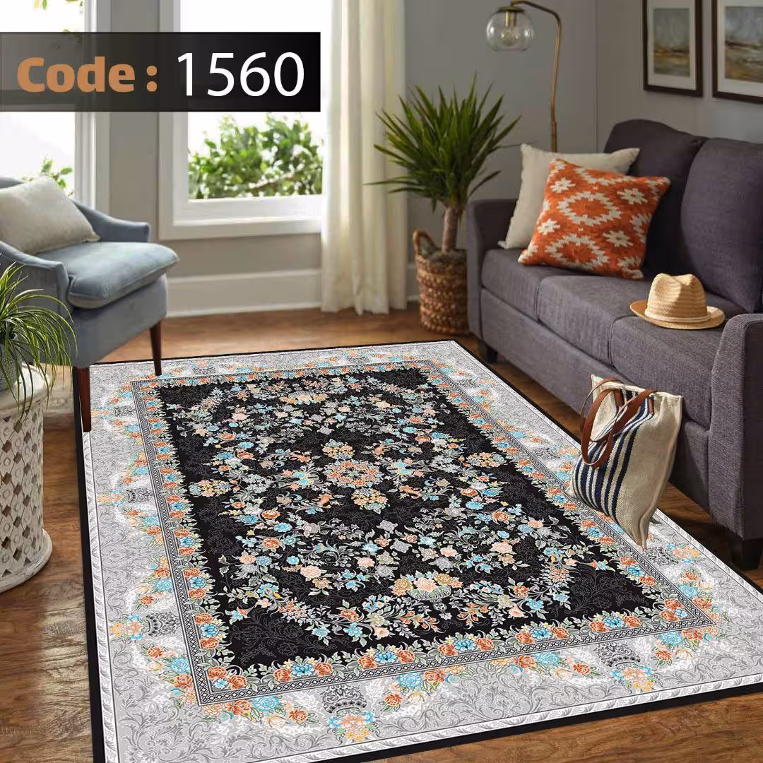 کاورفرش روفرشی دورکشدار گوشه لیفه ای طوسی کرم کد 1560