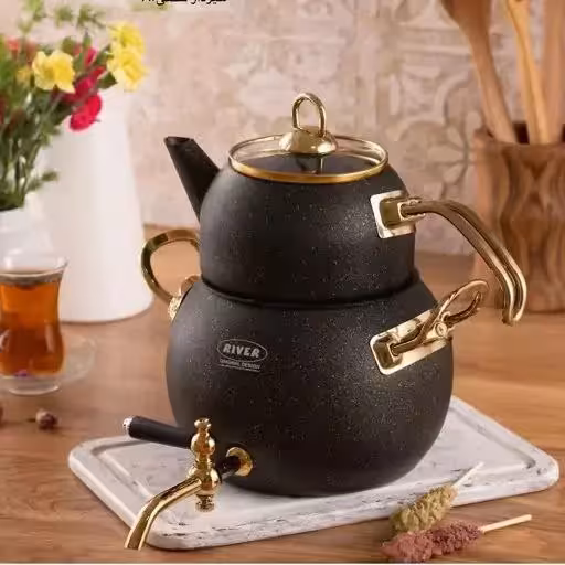 کتری قوری 2/8لیتر و قوری 1لیتر لوله دار شکلاتی ریور کد 5861