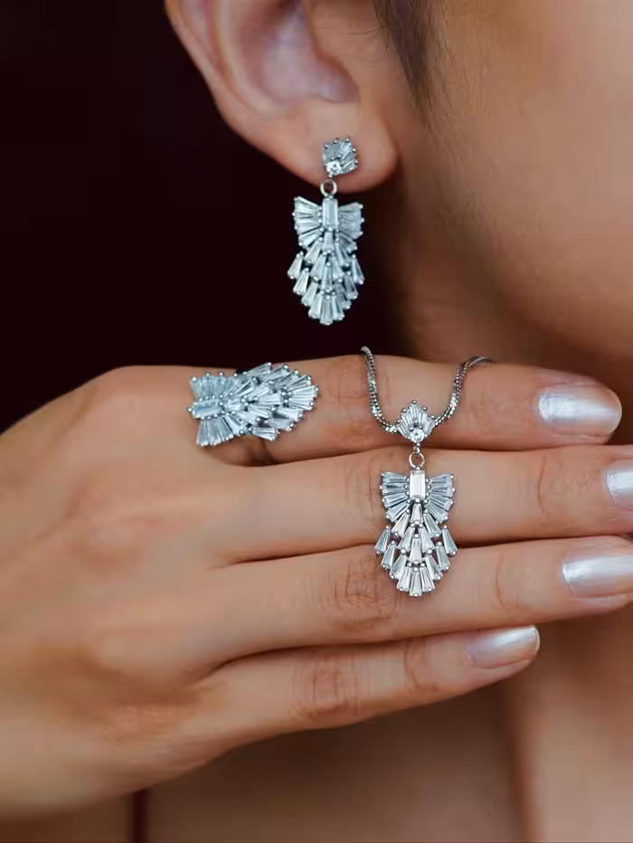 نیمست مجلل ایتالیایی نقره جواهری کد 00397