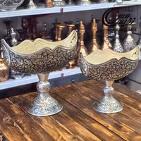 کشکول پایه بلند آب نقره قلم کاری طرح ترنج