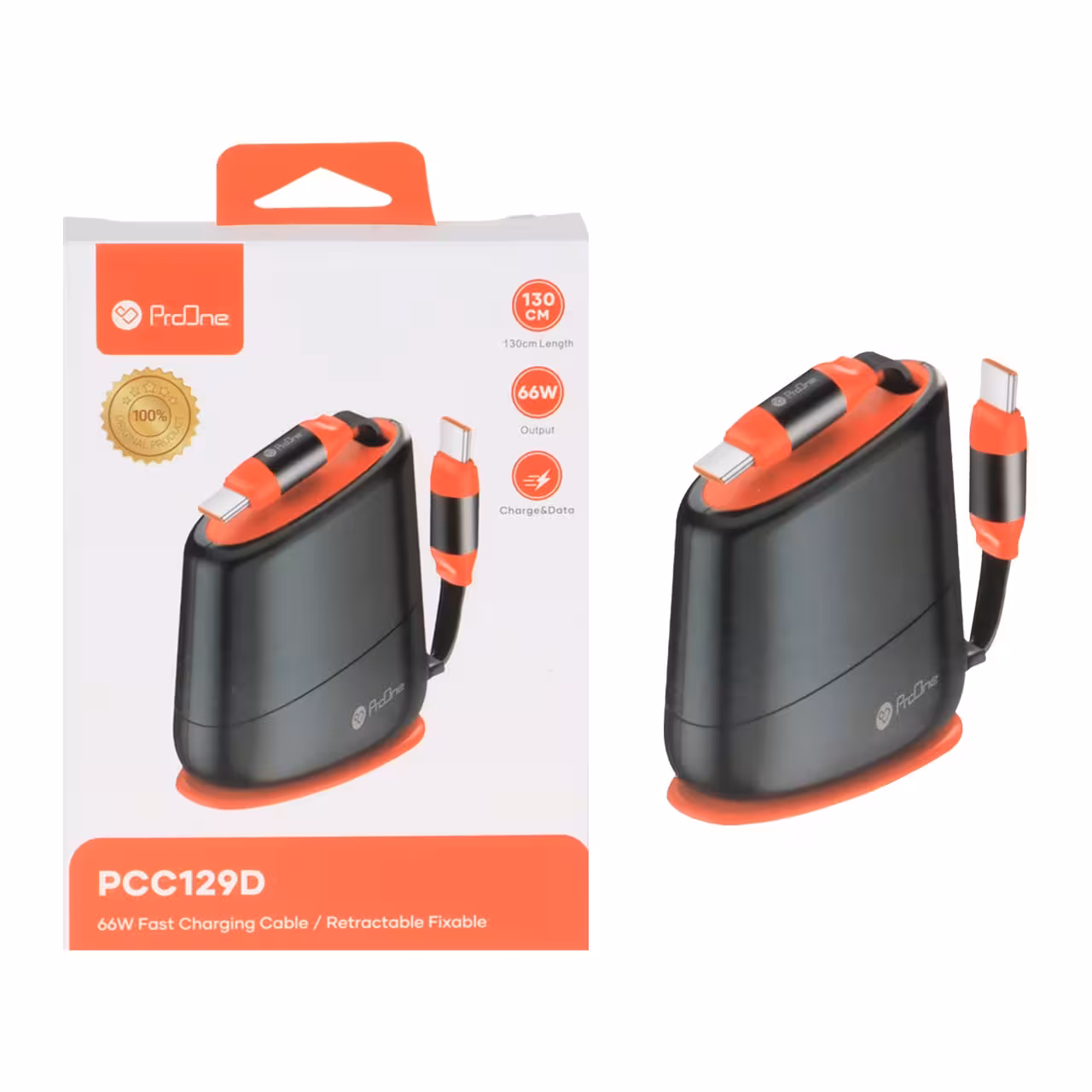 کابل شارژ فست 1.3 متری ProOne Type-C To Type-C مدل PCC129D 66W - مشکی قرمز