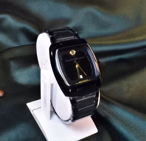 MOVADO WATCH 2193 موتور ژاپن موادو موتور SLLO ژاپن *** فلزی مشکی ** شیشه شفاف با طراحی بسیارزیبا