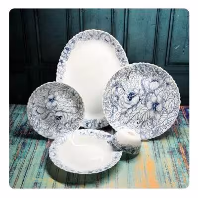 سرویس 25 پارچه آرکوپال طرح گلور سورمه ای