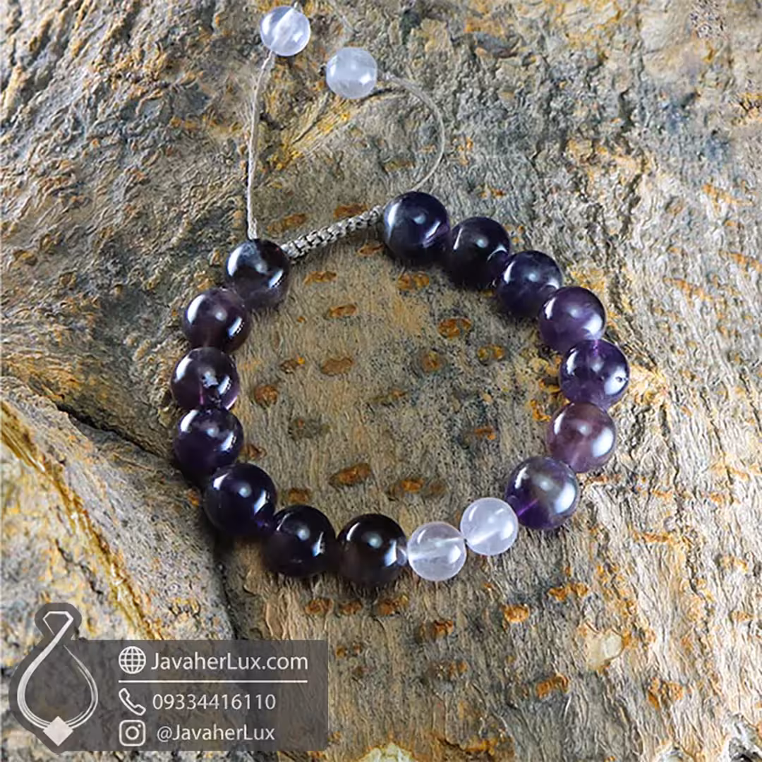 دستبند بافت آمتیست و رز کوارتز  _ کد : 400713