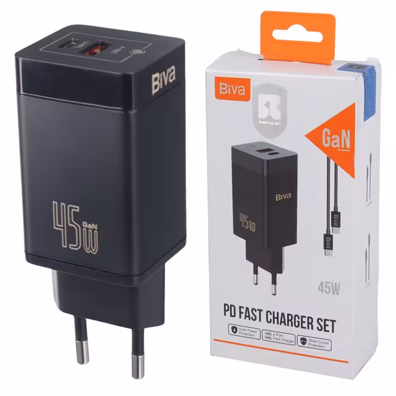 کلگی فست شارژ بیوا مدل HC-15 GaN 2Port 3A QC3.0 PD 45W