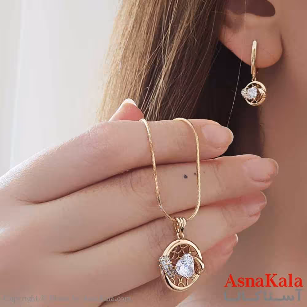 نیم ست زنانه ژوپینگ مدل دایره طرحدار شامل گوشواره و گردنبند  کد NIM14651W