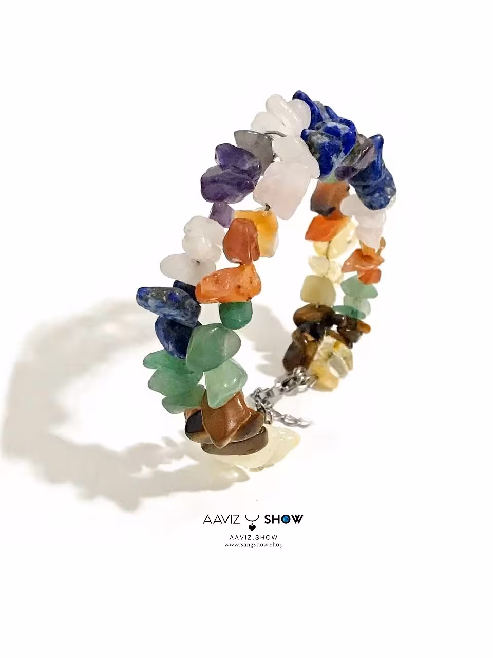 دستبند دو ردیف سنگ 7 چاکرا نمونه ویژه و اصل و معدنی D037