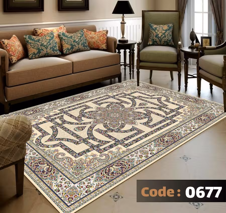 کاورفرش روفرشی دورکشدار گوشه لیفه ای کرم  قهوه ای کد 0677