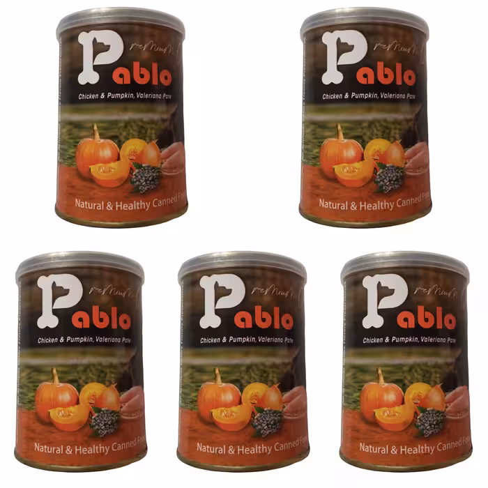 کنسرو غذای گربه پابلو مدل مرغ و کدو تنبل و سنبل الطیب وزن 2000 گرم بسته 5 عددی