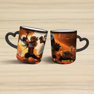 ماگ حرارتی مدل دسته قلبی اکلیلی طرح پاندا کنگ فو کار کد 22