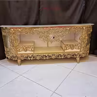 میز تلویزیون برنجی با رویه ام دی اف طرح سنگ