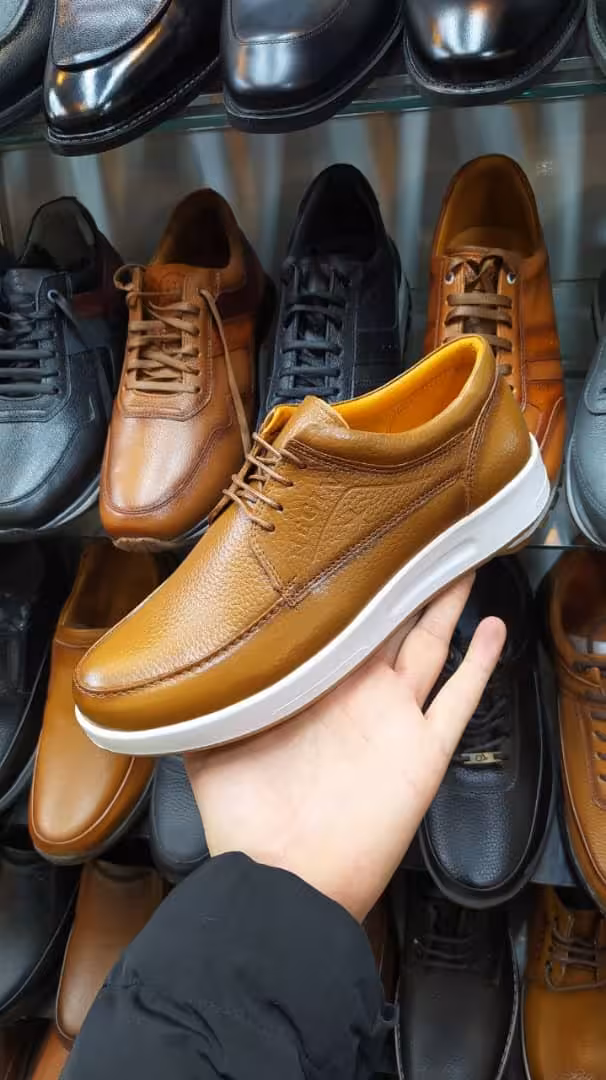 کفش مردانه طبی تمام چرم کد 2941 بند دار