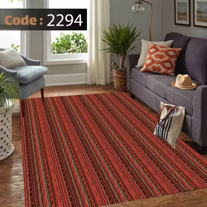 کاورفرش روفرشی دورکشدار گوشه لیفه ای لاکی ، آبی و متنوع کد 2294