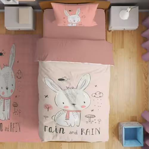 روتختی یک نفره(یکنفره) دخترانه سه بعدی سفید و صورتی طرح خرگوش جنس میکروتترون 