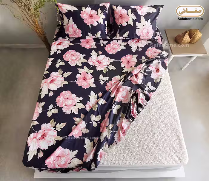 ملحفه تشک نیم ست طرح رزالین سورمه ای